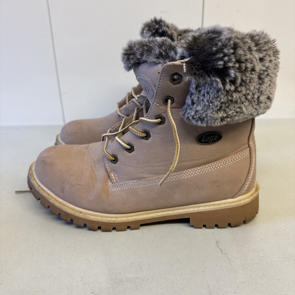 Lugz Parker Faux Fur Boots Womens Size 10 Light Pink Lace Up
